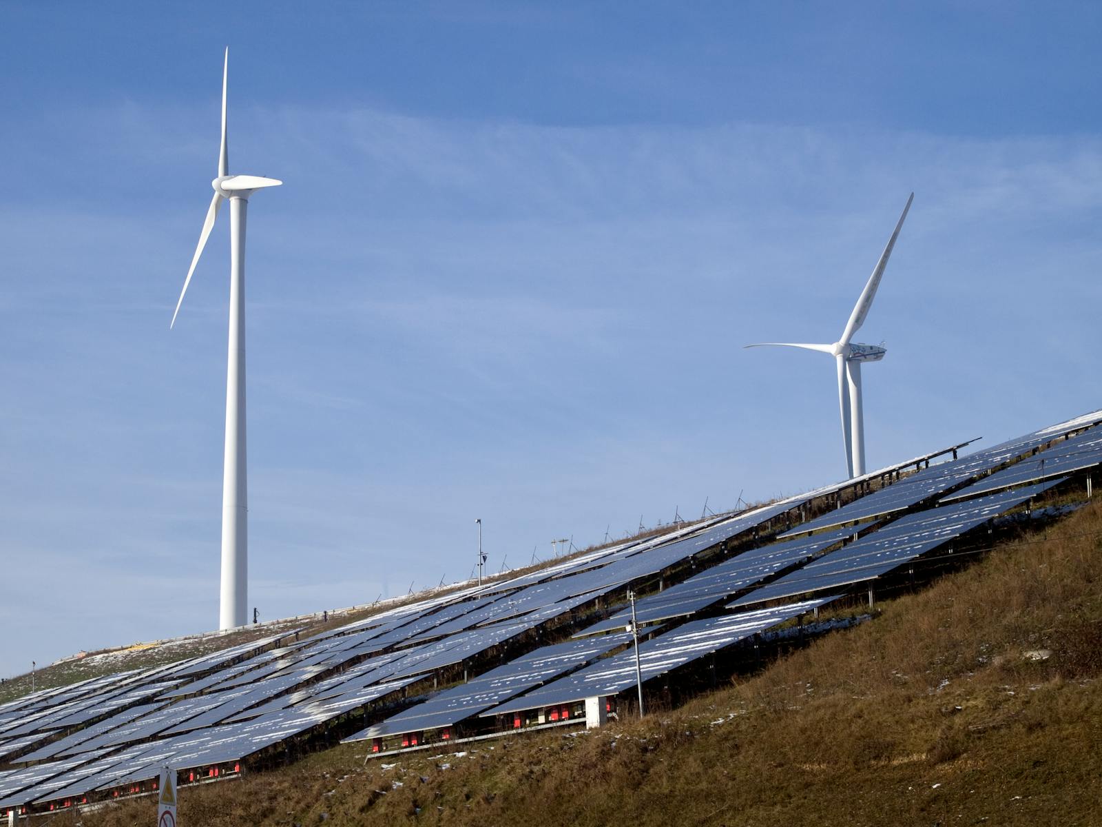 Wind turbines and solar panels for climate technology