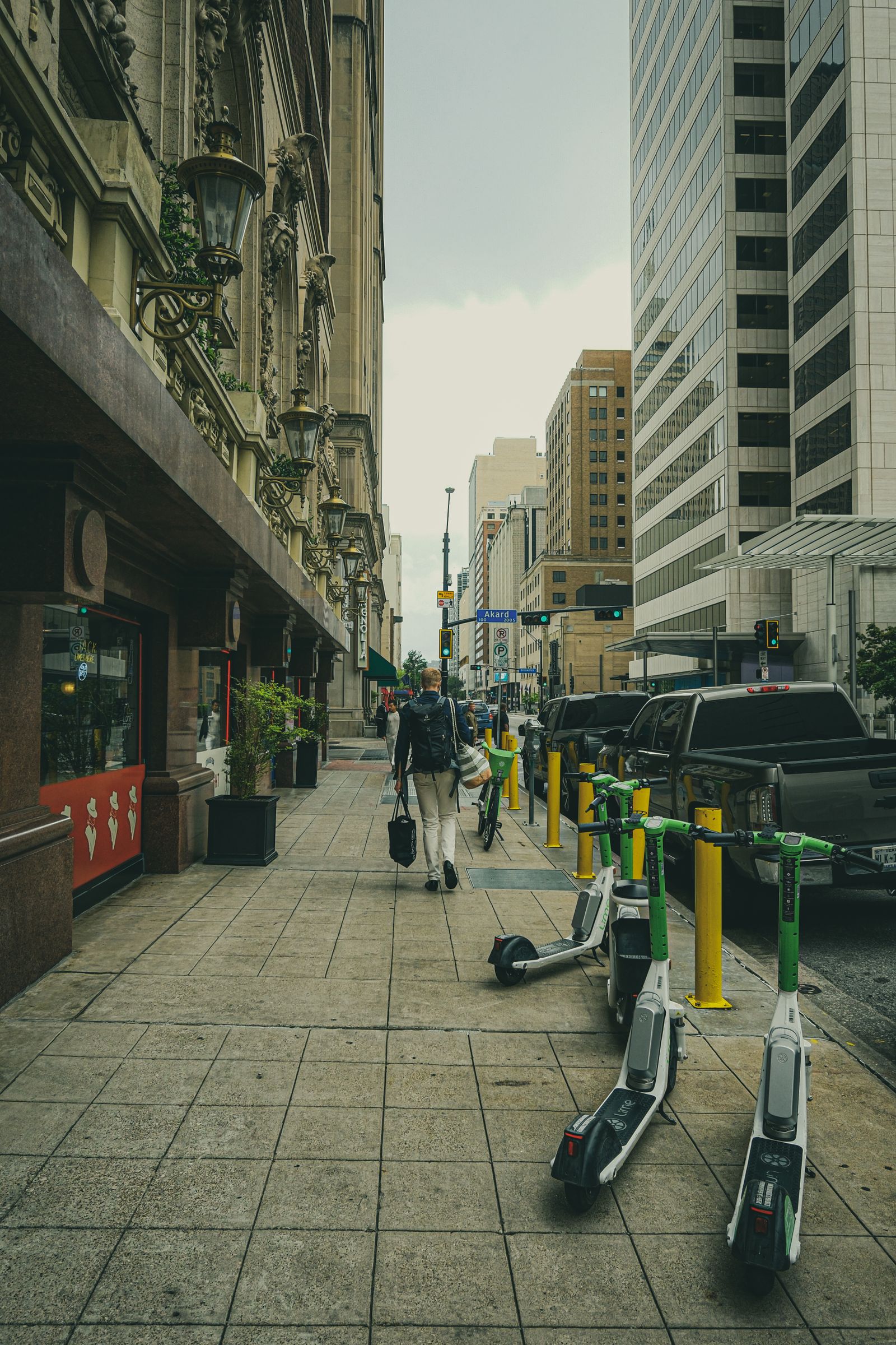 Electric scooters in a city mobility corridor
